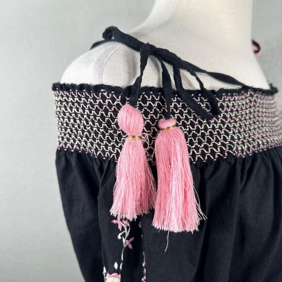 LoveShackFancy Black Pink Smocked Embroidered Dress - Picture 13 of 15